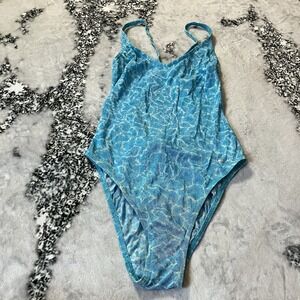 Vintage‎ 90s Tan Solar Swimsuit Womens Sz 7/8 Lightweight Blue Pattern Germany